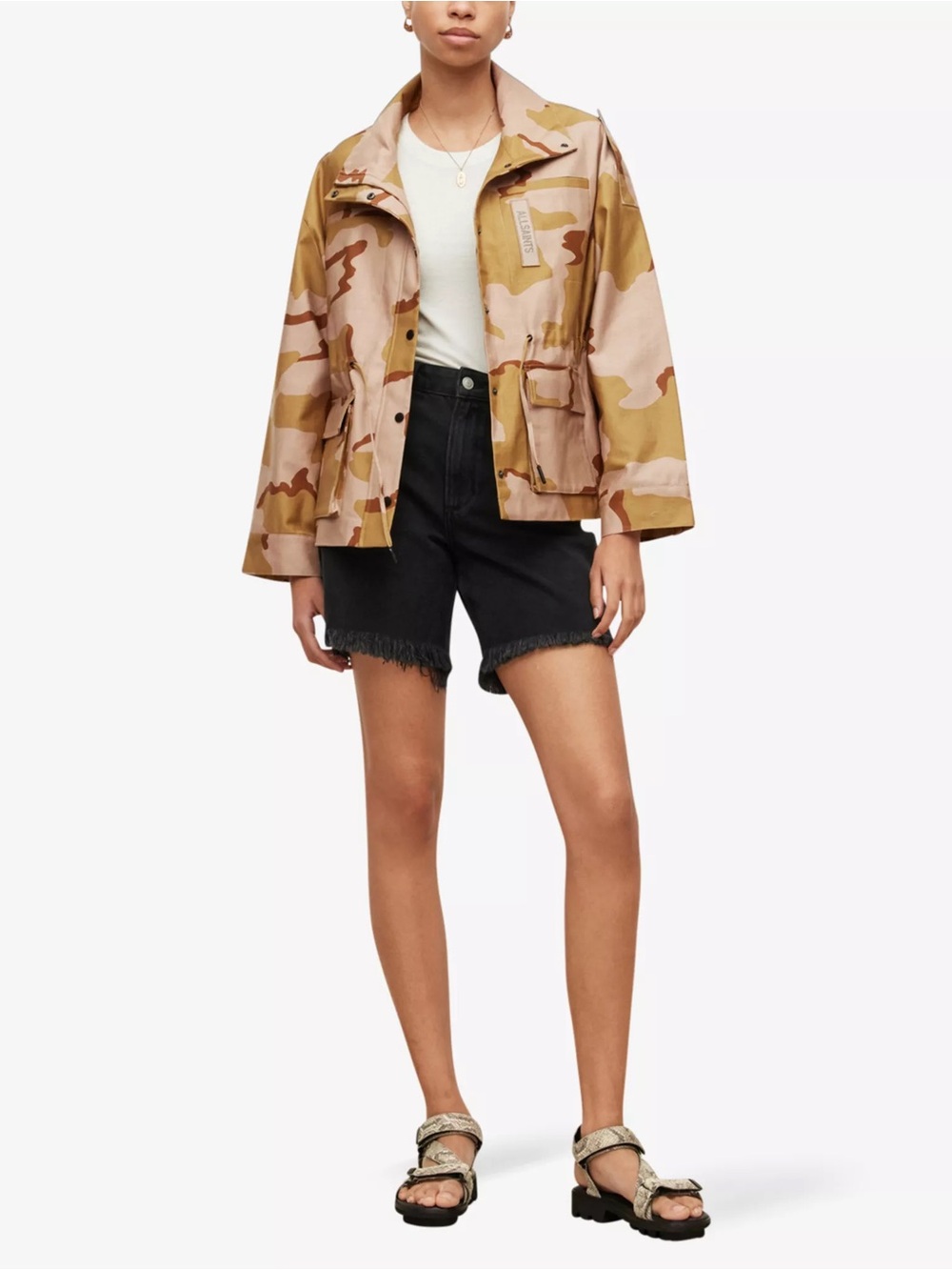 All Saints Katy Camo Utility Jacket - Beige/Camel